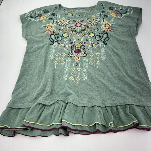 Soft Surroundings Green Floral Embroidered Blouse Size Medium - Picture 1 of 6